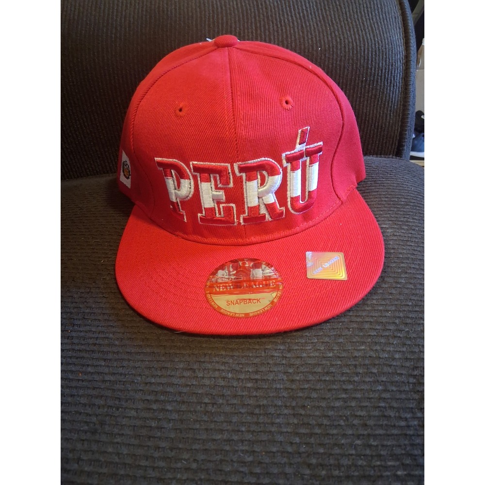 New League Peru Snapback Hat Red White Embroidered Flag Flat Brim Cap Mens OSFM